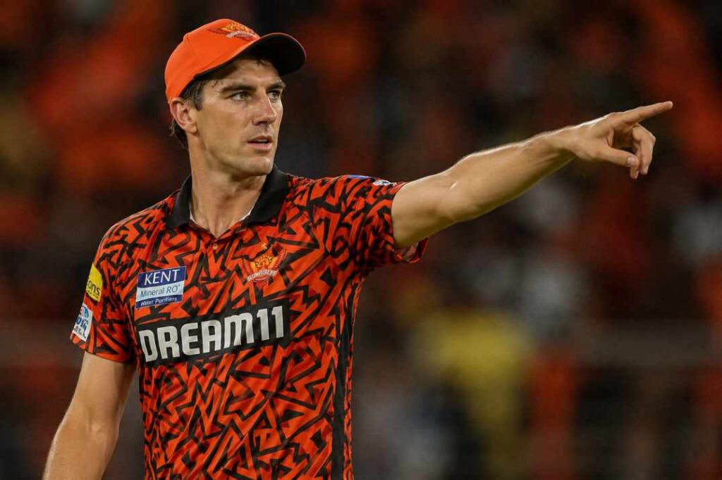 Pat Cummins captaining SRH in IPL 2026 playoff match