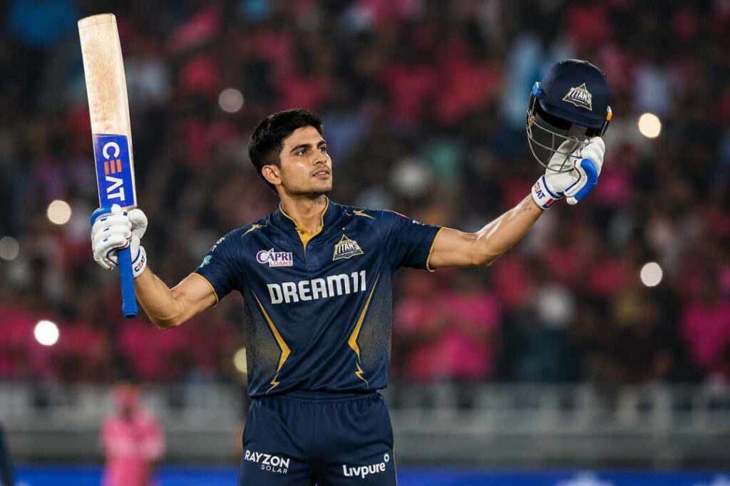 Shubman Gill celebrating century in IPL 2026 Qualifier 2 GT vs RR New Chandigarh