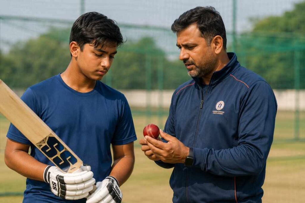 Vaibhav Suryavanshi Patna cricket academy mein coach Manish Ojha ke saath training karte hue