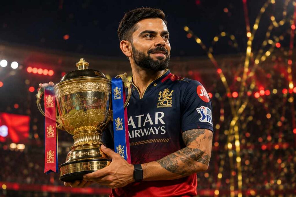 Virat Kohli with RCB IPL 2025 trophy defending champion Royal Challengers Bengaluru IPL 2026.