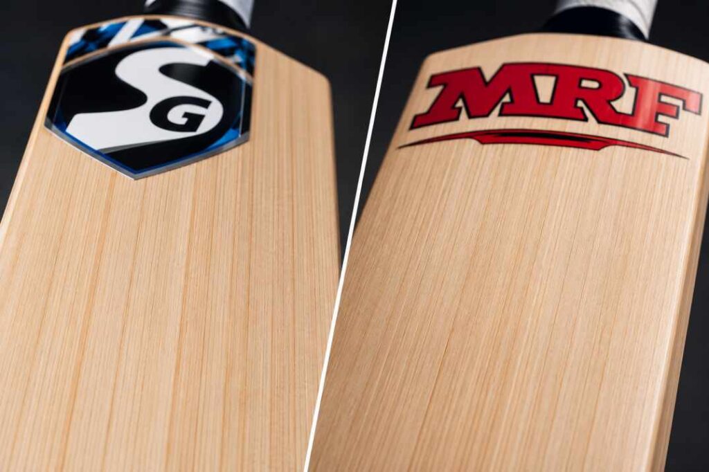 English willow cricket bat grains close up SG MRF