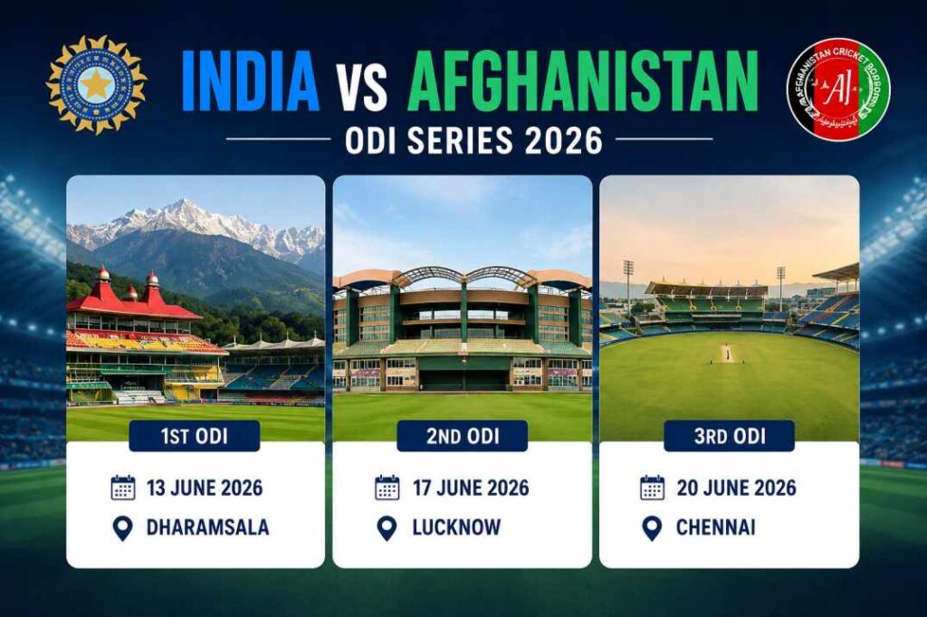 India vs Afghanistan ODI series 2026 schedule Dharamsala Lucknow Chennai
