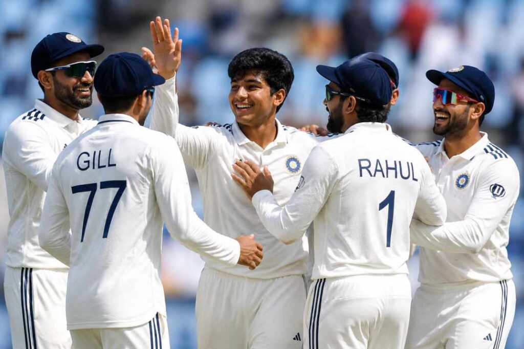 India celebrate their biggest-ever Test win by an innings and 300 runs against Afghanistan in June 2026
