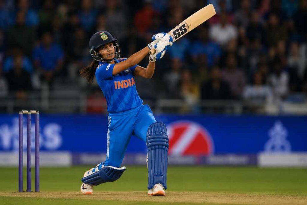 Jemimah Rodrigues playing aggressive shot during India vs England Women T20 match 2026 in Chelmsford